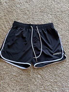 YoungLA Black Athletic Shorts with White Piping